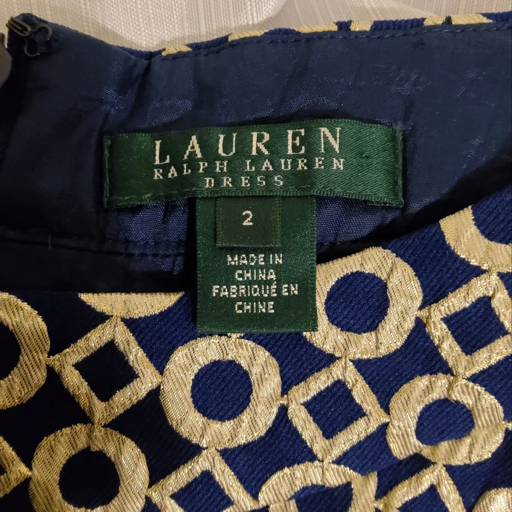 LAUREN Ralph Lauren Geometric Print Fit And Flare Sleeveless Boat Neck Size 2 - Picture 6 of 10